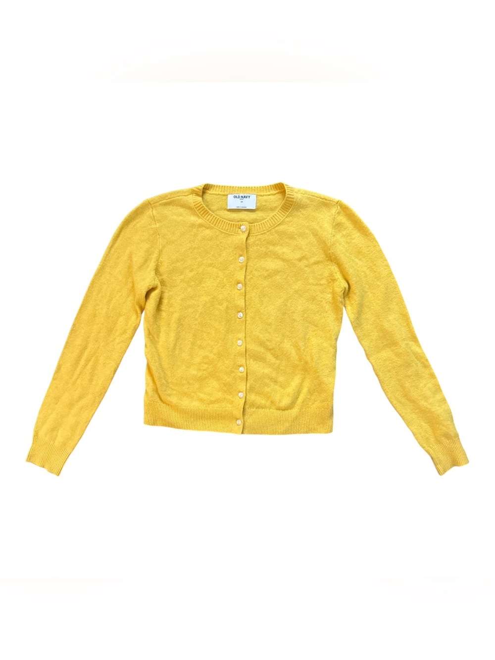 Old Navy Bright Canary Yellow Crewneck Button-Up Cardigan Womens XS Sweater Top